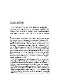 El virreinato de don Pedro Antonio Fernández de Castro, décimo Conde de Lemos, en el Perú, según los documentos del Archivo de la Casa de Alba, 1667-1672 / El Duque de Alba | Biblioteca Virtual Miguel de Cervantes