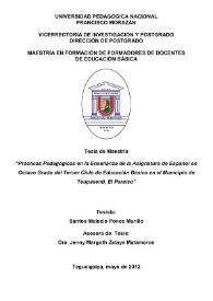 Prácticas pedagógicas en la enseñanza de la asignatura de español en octavo grado de tercer ciclo de Educación Básica en el municipio de Teupasenti, El Paraíso / Santos Melecio Ponce Murillo | Biblioteca Virtual Miguel de Cervantes