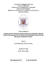 Análisis de los Procesos de Supervisión en la Educación Básica, desde la Perspectiva de los Actores de los Distritos educativos del Municipio del Distrito Central / James Randolph Watters Acosta | Biblioteca Virtual Miguel de Cervantes