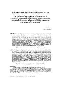 Wolff entre autoridad y autonomía. Un análisis de la concepción voluntarista de la autonomía como autolegislación y de sus consecuencias respecto de la tesis de la incompatibilidad conceptual entre autoridad y autonomía / Juan Iosa | Biblioteca Virtual Miguel de Cervantes
