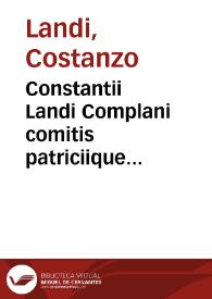 Constantii Landi Complani comitis patriciique Placentini Methodus de bona ualetudine tuenda ... | Biblioteca Virtual Miguel de Cervantes