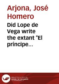 Did Lope de Vega write the extant "El príncipe melancolico"? | Biblioteca Virtual Miguel de Cervantes