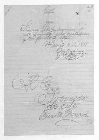 [Comunicado de J. M. Espinosa al Proveedor del Cuartel General. 11 marzo 1911] | Biblioteca Virtual Miguel de Cervantes