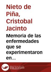Memoria de las enfermedades que se experimentaron en la ciudad de Sevilla en el año 1785 / escrita por Don Christoval Nieto de Piña ... | Biblioteca Virtual Miguel de Cervantes