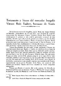 Testamento y bienes del mercader burgalés Vitores Ruiz Embito, hermano de Simón / Manuel Basas | Biblioteca Virtual Miguel de Cervantes