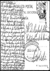 Tarjeta postal de [Francisco de las] Barras a Rafael Altamira. Zaragoza, 1908 | Biblioteca Virtual Miguel de Cervantes