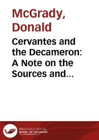 Cervantes and the Decameron: A Note on the Sources and Meaning of Don Quijote's Prototypical Chivalric Adventure (I, 50) / Donald McGrady | Biblioteca Virtual Miguel de Cervantes