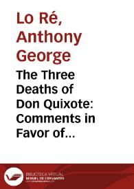 The Three Deaths of Don Quixote: Comments in Favor of the Romantic Critical Approach / A. G. Lo Ré | Biblioteca Virtual Miguel de Cervantes