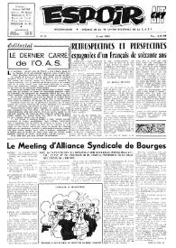 Espoir : Organe de la VIª Union régionale de la C.N.T.F. Num. 31, 5 août 1962 | Biblioteca Virtual Miguel de Cervantes