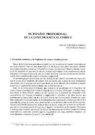 El español profesional: de la lexicografía al corpus / Marcial Terrádez Gurrea | Biblioteca Virtual Miguel de Cervantes
