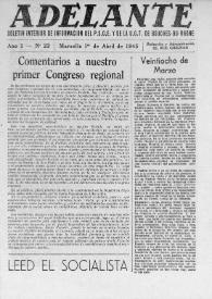 Adelante : Órgano del Partido Socialista Obrero Español de B.-du-Rh. (Marsella). Año I, núm. 23, 1 de abril de 1945 | Biblioteca Virtual Miguel de Cervantes