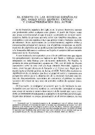 El ensayo en las revistas españolas del siglo XVIII: espíritu crítico y caracterización del autor / José Escobar | Biblioteca Virtual Miguel de Cervantes