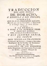 Traduccion del Arte poética de Horacio, o Epistola a los Pisones / formada por el P. Fr. Fernando Lozano ... | Biblioteca Virtual Miguel de Cervantes