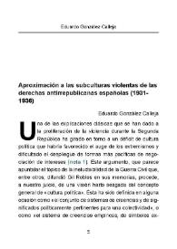 Aproximación a las subculturas violentas de las derechas antirrepublicanas españolas (1931-1936) / Eduardo González Calleja | Biblioteca Virtual Miguel de Cervantes