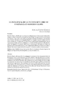 La influencia de la Institución Libre de Enseñanza en Rodolfo Llopis / Adelina Sirvent Gárriga | Biblioteca Virtual Miguel de Cervantes