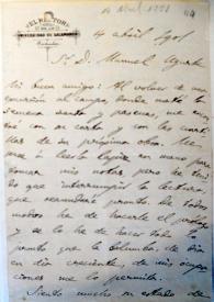 Carta de Miguel de Unamuno a Manuel Ugarte. 14 de abril de 1901  | Biblioteca Virtual Miguel de Cervantes