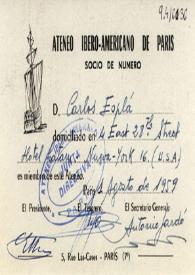 Carnet de socio del "Ateneo Ibero-Americano" de Carlos Esplá | Biblioteca Virtual Miguel de Cervantes