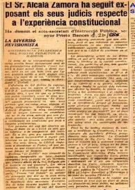 El Sr. Alcalá Zamora ha seguit exposant els seus judicis respecte a l'experiència constitucional | Biblioteca Virtual Miguel de Cervantes