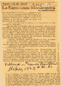 Aquel 14 de abril. La esperanza monárquica / por Carlos Esplá | Biblioteca Virtual Miguel de Cervantes