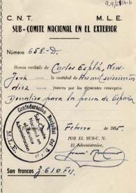 Donativo de Carlos Esplá para presos de España. Toulouse, 18 de febrero de 1955 | Biblioteca Virtual Miguel de Cervantes
