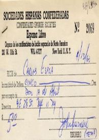 Recibo de Carlos Esplá de las Sociedades Hispanas Confederadas. Nueva York, 13 de abril de 1960 | Biblioteca Virtual Miguel de Cervantes
