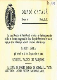 Conferencia de Carlos Esplá en el Orfeó Català sobre el tema: "Catalunya, València i el Franquisme" | Biblioteca Virtual Miguel de Cervantes