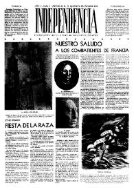 Independencia : Publicación de la Unión de Jóvenes Patriotas. Núm. 5, 1.ª quincena de octubre de 1944 | Biblioteca Virtual Miguel de Cervantes