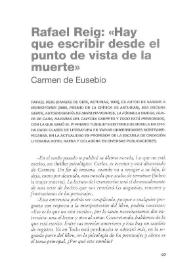 Rafael Reig: "Hay que escribir desde el punto de vista de la muerte" / Carmen de Eusebio | Biblioteca Virtual Miguel de Cervantes