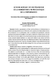 Le signe agissant. D´une sémiologie de la mimesis vers une proagmatique de la performace / Nicoleta Popa Blanariu | Biblioteca Virtual Miguel de Cervantes