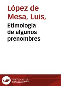 Etimología de algunos prenombres | Biblioteca Virtual Miguel de Cervantes
