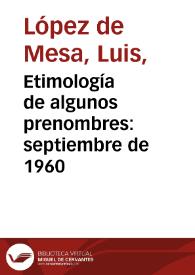 Etimología de algunos prenombres: septiembre de 1960 | Biblioteca Virtual Miguel de Cervantes