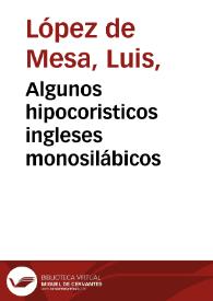 Algunos hipocoristicos ingleses monosilábicos | Biblioteca Virtual Miguel de Cervantes