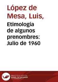 Etimología de algunos prenombres: Julio de 1960 | Biblioteca Virtual Miguel de Cervantes