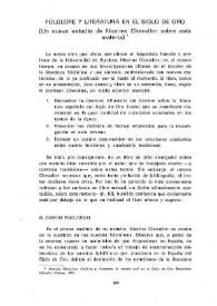 Folclore y literatura en el Siglo de Oro (Un nuevo estudio de Maxime Chevalier sobre esta materia) / Antonio Castro Díaz | Biblioteca Virtual Miguel de Cervantes
