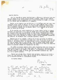 Carta de Ramón J. Sender a Camilo José Cela. 16 de julio de 1976 | Biblioteca Virtual Miguel de Cervantes
