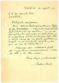 Carta de Max Aub a Camilo José Cela. México, 21 de septiembre de 1957 | Biblioteca Virtual Miguel de Cervantes