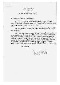 Carta de Max Aub a Camilo José Cela. México, 29 de octubre de 1957 | Biblioteca Virtual Miguel de Cervantes