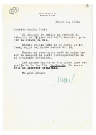 Carta de Max Aub a Camilo José Cela. México, 13 de julio de 1962 | Biblioteca Virtual Miguel de Cervantes