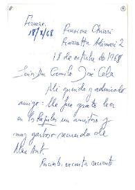 Carta de Jorge Guillén a Camilo José Cela. Firenze, 18 de octubre de 1968
 | Biblioteca Virtual Miguel de Cervantes