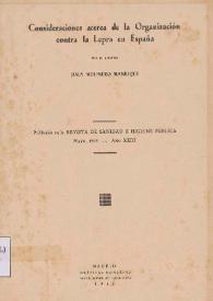 Consideraciones acerca de la Organización con la Lepra en España / por el doctor Jesús Molinero Manrique | Biblioteca Virtual Miguel de Cervantes