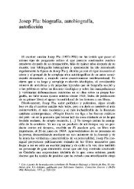 Josep Pla: biografía, autobiografía, autoficción / Xavier Pla Barbero | Biblioteca Virtual Miguel de Cervantes