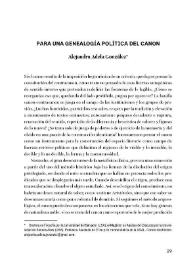 Para una genealogía política del canon / Alejandra Adela González | Biblioteca Virtual Miguel de Cervantes