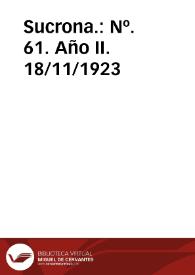 Otro título: Sucrona : revista semanal anunciadora. Nº. 61. Año II. 18/11/1923 | Biblioteca Virtual Miguel de Cervantes