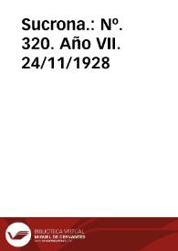 Otro título: Sucrona : revista semanal anunciadora. Nº. 320. Año VII. 24/11/1928 | Biblioteca Virtual Miguel de Cervantes