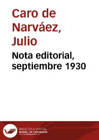 Nota editorial, septiembre 1930 | Biblioteca Virtual Miguel de Cervantes