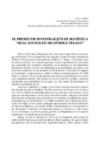 El premio de investigación humanística "Real Sociedad Menéndez Pelayo" / Juan E. Gelabert | Biblioteca Virtual Miguel de Cervantes