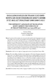 Dos llenguatges de traducció diferents: les dues versions de Josep Carner d’«El malalt imaginari» (1905/1909 i 1921) / Marcel Ortín | Biblioteca Virtual Miguel de Cervantes