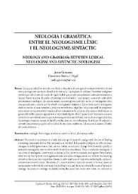 Neologia i gramàtica: entre el neologisme lèxic i el neologisme sintàctic / Jordi Ginebra | Biblioteca Virtual Miguel de Cervantes