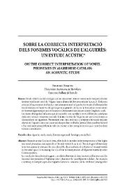 Sobre la correcta interpretació dels fonemes vocàlics de l’alguerès: un estudi acústic / Francesc Ballone | Biblioteca Virtual Miguel de Cervantes