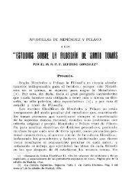 Apostillas de Menéndez Pelayo a los «Estudios sobre la Filosofía de Santo Tomás» por el M. R. P. Zeferino González / Marcial Solana | Biblioteca Virtual Miguel de Cervantes